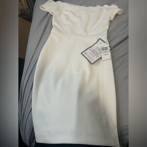 White Off-The-Shoulder Scalloped Dress